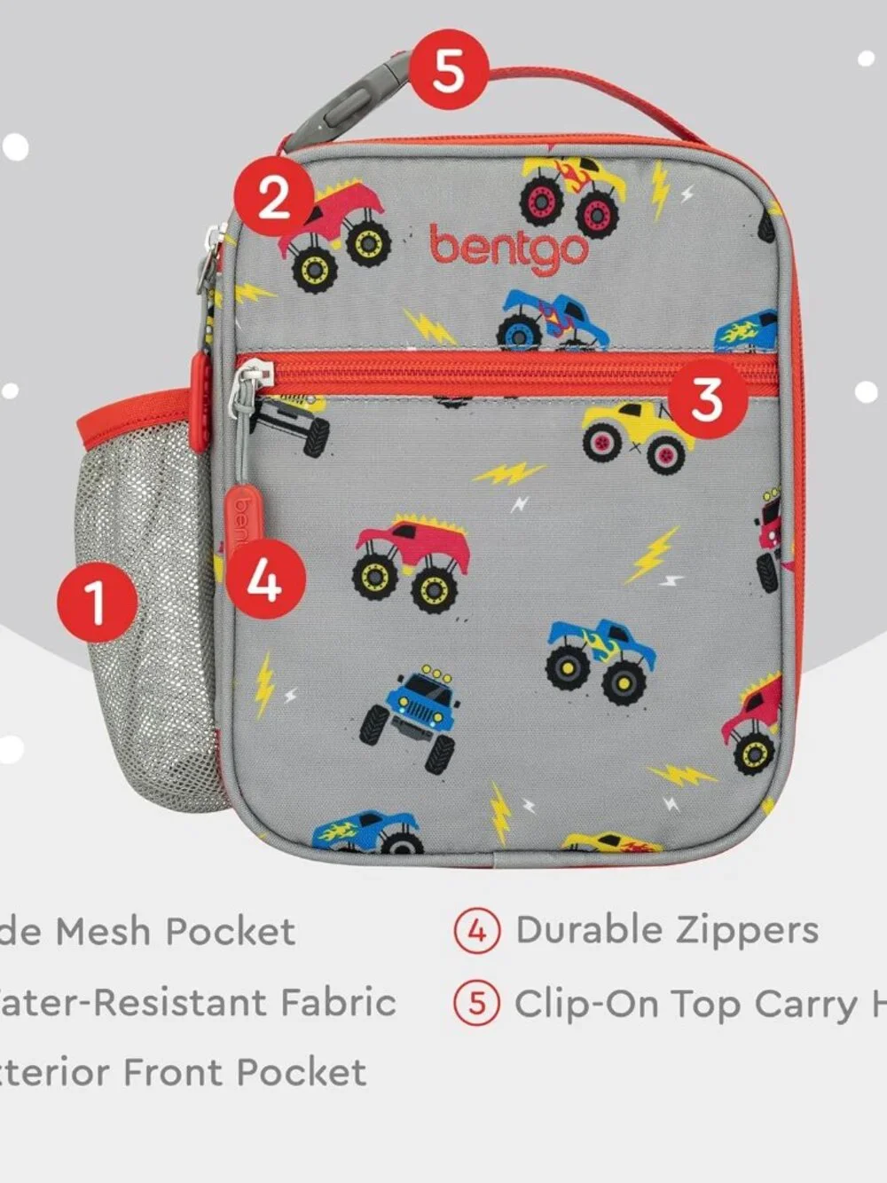 Bentgo Kids Insulated Lunch Tote Trucks Water Resistant Reusable Lunch Bag